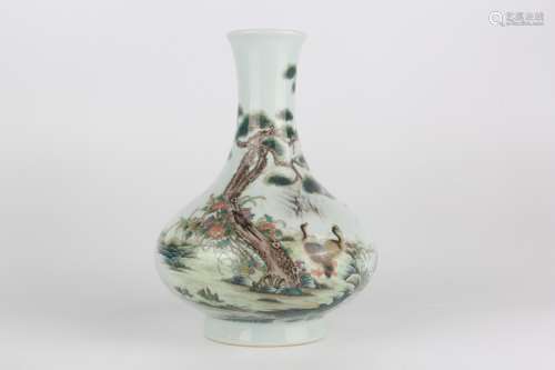 Famille-rose Enameled Vase with Birds and Poems Design, Yong...