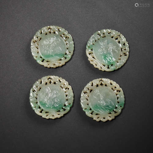 A SET OF JADE PLATES, QING DYNASTY,  CHINA