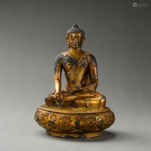 GILT BRONZE BUDDHA STATUE, YUAN DYNASTY, CHINA