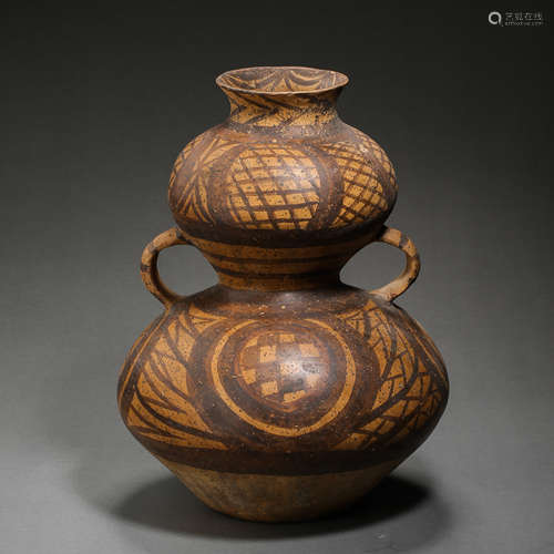 CHINESE MAJIAYAO CULTURE PAINTED DOUBLE-EARED GOURD BOTTLE