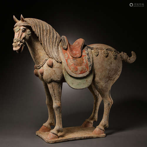 TANG DYNASTY, CHINESE PAINTED POTTERY HORSE