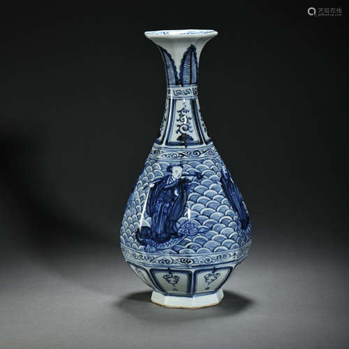 YUAN DYNASTY, CHINESE BLUE AND WHITE YU HU CHUN VASE, EIGHT ...