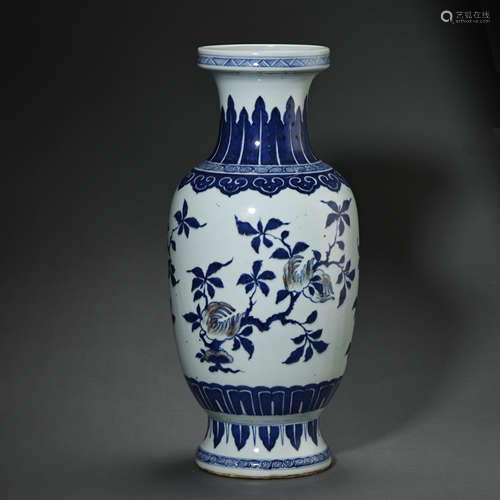 BLUE AND WHITE VASE WITH PURPLE FLOWER PATTERN, QIANLONG PER...