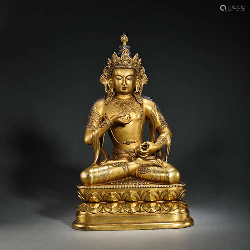 GILT BRONZE VAJRA BUDDHA STATUE, QING DYNASTY, CHINA