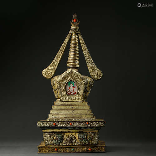 GILT BRONZE PAGODA, QING DYNASTY, CHINA