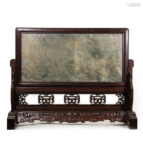 EARLY QING DYNASTY, CHINESE ZITAN WOOD INLAID WITH MARBLE SC...