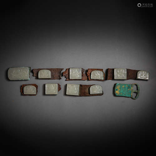 A SET OF HETIAN JADE HU PEOPLE BELT PLATES, LIAO DYNASTY, CH...