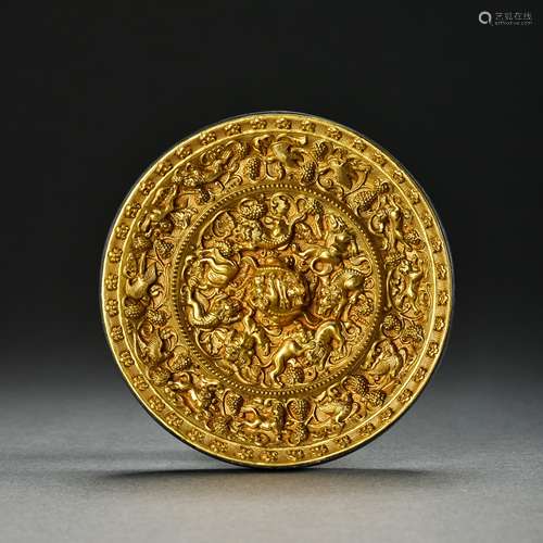 TANG DYNASTY, CHINESE BRONZE MIRROR INLAID WITH GOLD PIECES ...