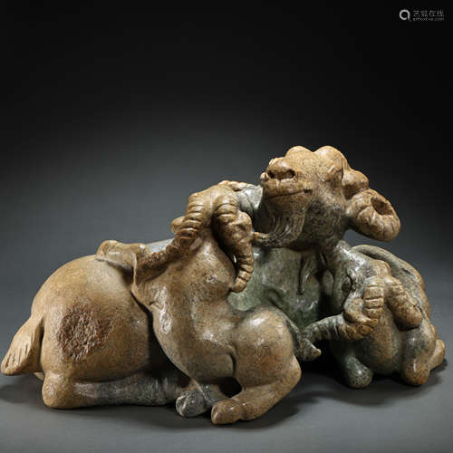 QING DYNASTY, CHINA HEMO JADE AND HETIAN JADE CARVED SANYANG...