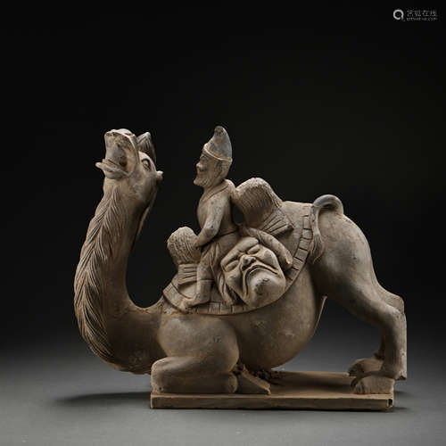 A BLUESTONE CARVED HU FIGURE RIDES A CAMEL, THE LIAO DYNASTY...