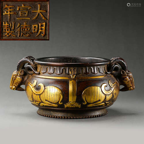 BRONZE DOUBLE-EAR SHEEP STOVE, XUANDE PERIOD OF THE MING DYN...