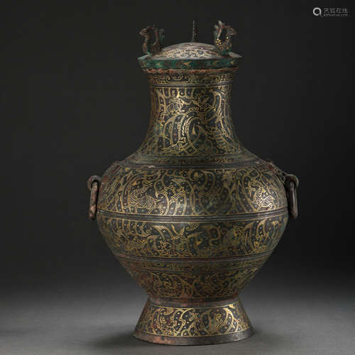 A LONG-NECKED VASE WITH DOUBLE EARS OF GOLD AND SILVER, THE ...