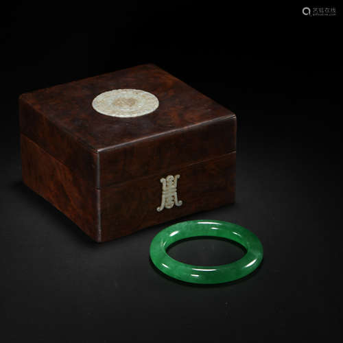 QING DYNASTY, CHINESE HUANGHUALI WOOD INLAID JADE PIECE WOOD...