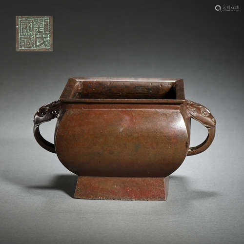 BRONZE DOUBLE EAR STOVE, QING DYNASTY, CHINA