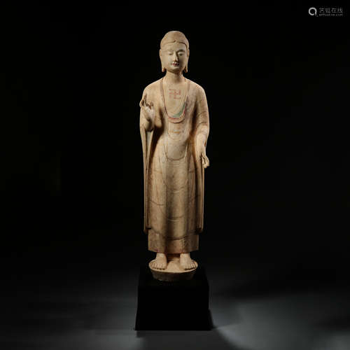 STANDING STATUE OF WHITE JADE BUDDHA, TANG DYNASTY, CHINA