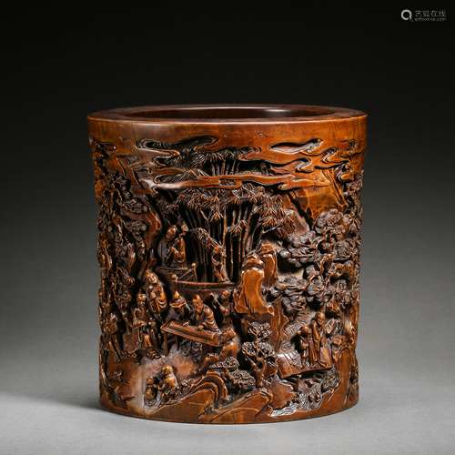 BOXWOOD WOOD CARVING PEN HOLDER, QING DYNASTY, CHINA