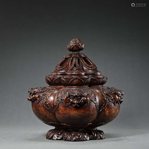 CHINESE QING DYNASTY AGARWOOD LOTUS SMOKER