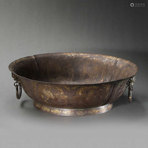 PARTLY GILT SILVER BASIN, TANG DYNASTY, CHINA