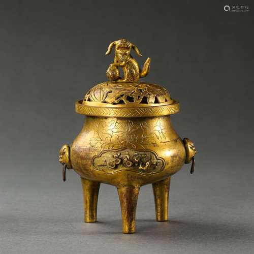 THE TRIPOD GILT BRONZE FURNACE, THE QIANLONG COURT OF THE QI...