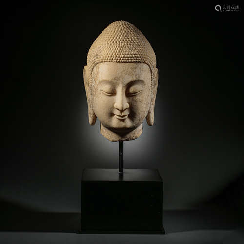 WHITE MARBLE CARVED BUDDHA HEAD, TANG DYNASTY, CHINA