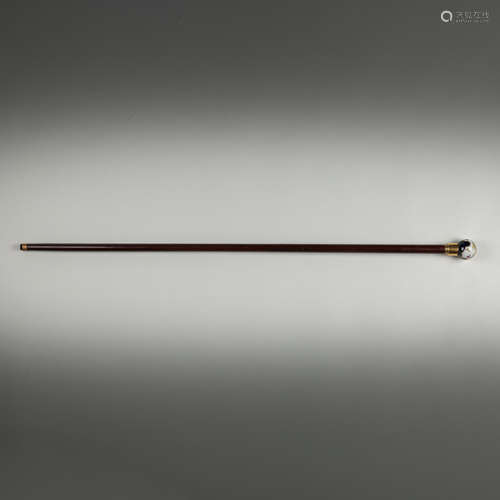 CHINESE QING DYNASTY HUANGHUALI WOOD INLAID ENAMEL STICK