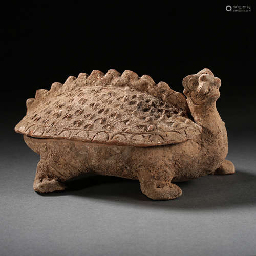 POTTERY TORTOISE INKSTONE, TANG DYNASTY, CHINA