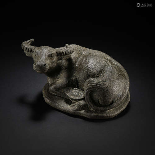 BLUESTONE BULL STATUE, TANG DYNASTY, CHINA