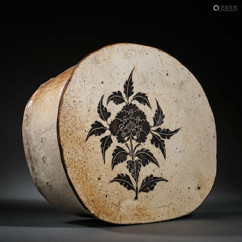 CIZHOU WARE PORCELAIN PILLOW WITH WHITE GROUND AND BLACK FLO...