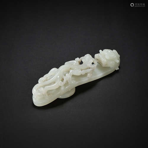 HETIAN JADE DRAGON SHAPED BELT HOOK, QING DYNASTY, CHINA