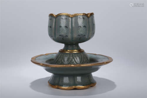 A Celeste Glazed Porcelain Lamp Holder.