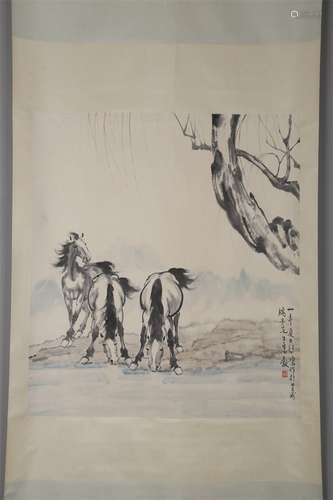 A Steeds Painting on Paper by Xu Beihong.