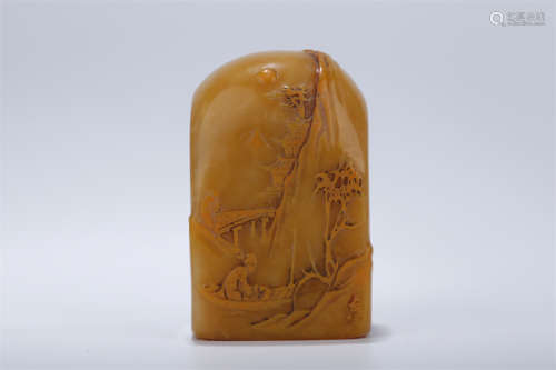 A Field Yellow Stone Seal with Figure Design.