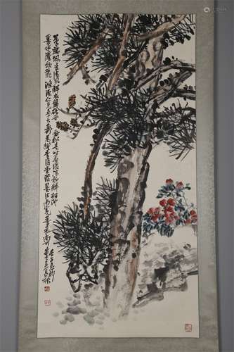 A Pine, Bamboo and Plum Flowers Painting.