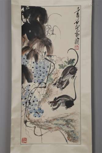 A Rats-Stealing-Grapes Painting by Qi Baishi.