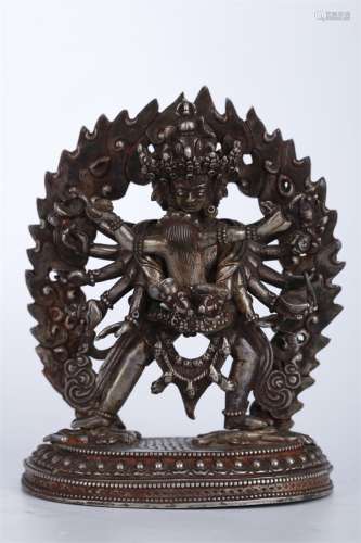 A Silver Cakrasamvara Buddha Statue.