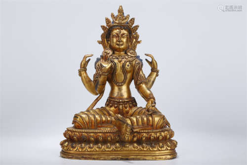 A Gilt Copper Maitreya Bodhisattva Statue.