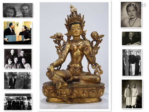 A Gilt Copper Green Tara Buddha Statue.