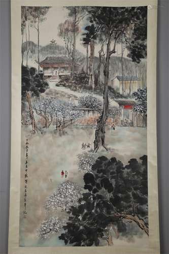 A Landscape and Figure Painting by Fu Baoshi.