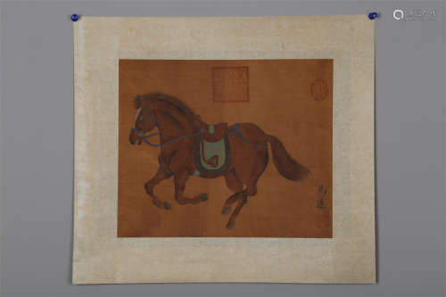 A Steed Painting on Silk.