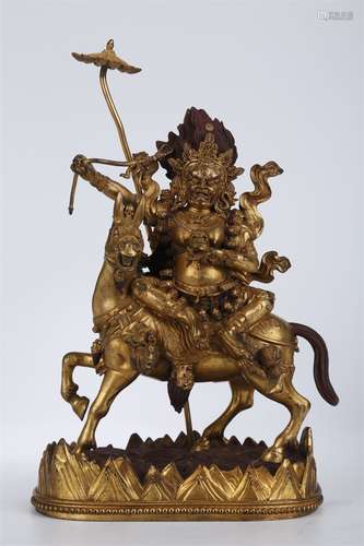 A Gilt Copper Palden Lhamo Buddha Statue.