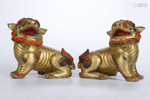 A Set of Gilt Copper Lion Sculptures.