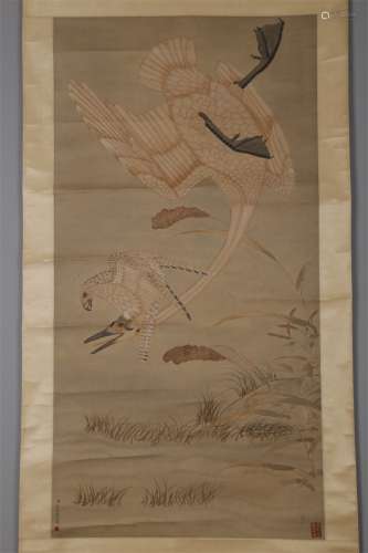 A Goshawk Hunting Wild Goose Painting.