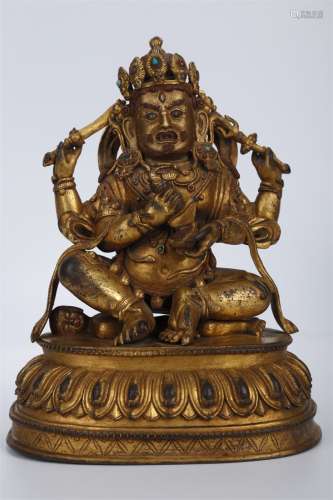 A Gilt Copper Mahakala Buddha Statue.