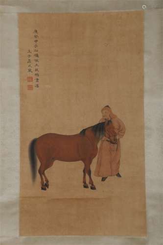 A Person and Horse Painting by Yu Zhiding.