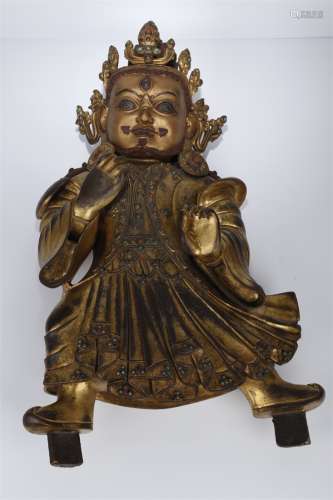 A Gilt Copper Mahakala Buddha Statue.