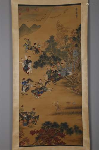 A Hunting Painting on Silk by Jin Tingbiao.