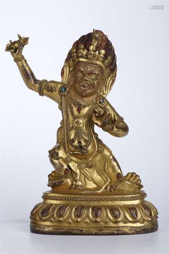 A Gilt Copper Vajrapani Buddha Statue.