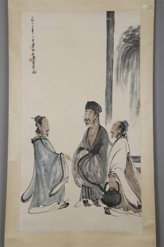 A Figure Painting on Paper by Fu Baoshi.
