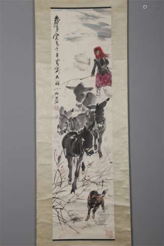 A Pasturing Painting on Paper by Huang Zhou.