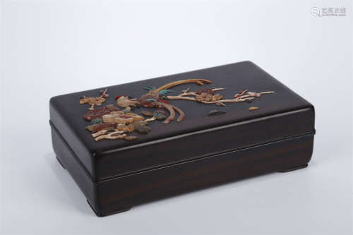 A Rosewood Box with Flowers and Birds Design.